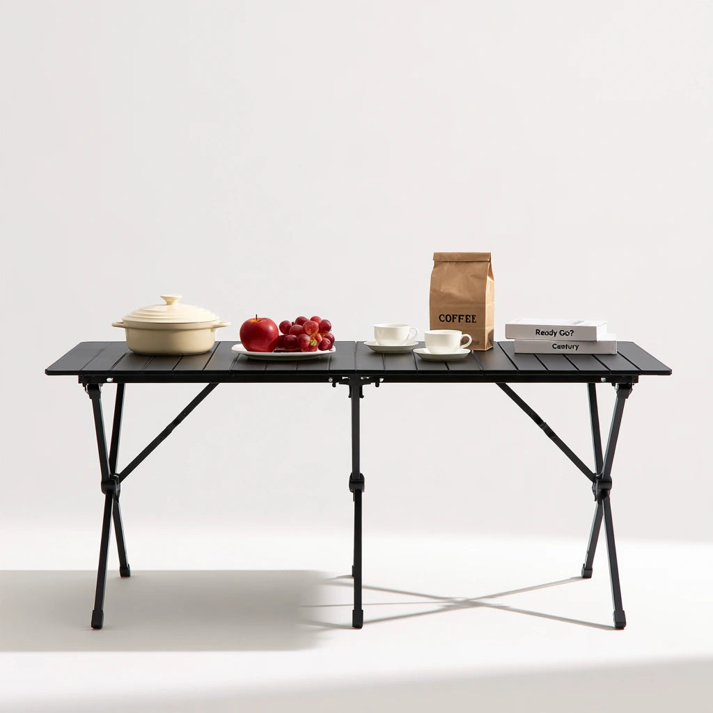 Tavolo da picnic pieghevole con struttura in alluminio, colore nero