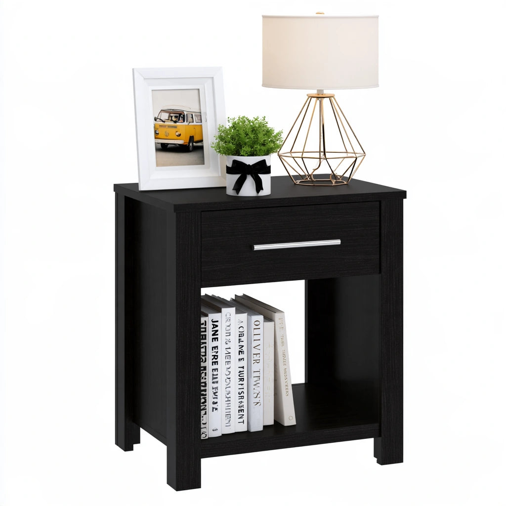 Comodino in legno, colore nero