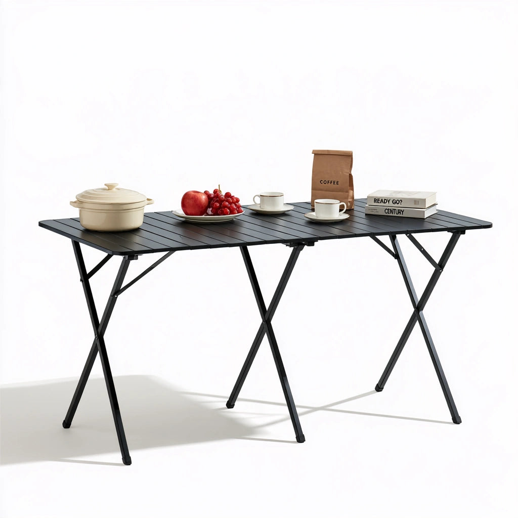 Tavolo da picnic pieghevole con struttura in alluminio, colore nero