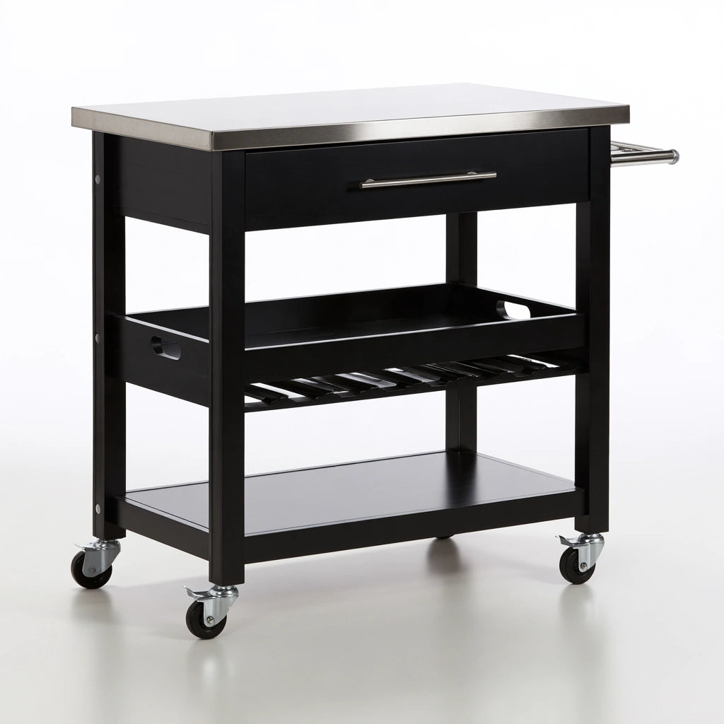 Carrello da cucina in legno, colore nero