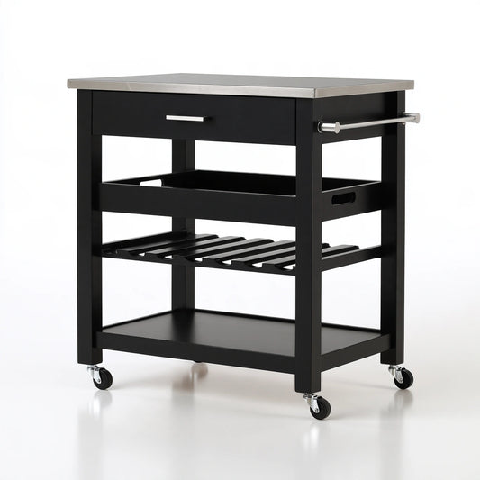 Carrello da cucina in legno, colore nero