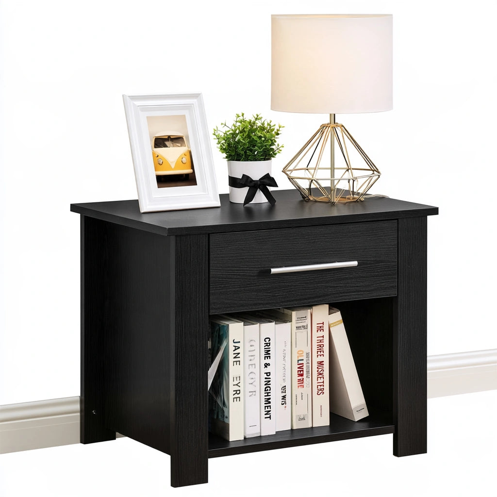 Comodino in legno, colore nero