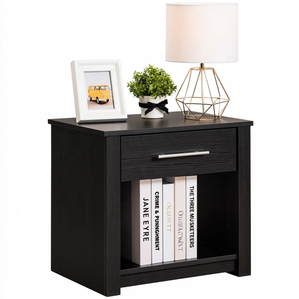 Comodino in legno, colore nero